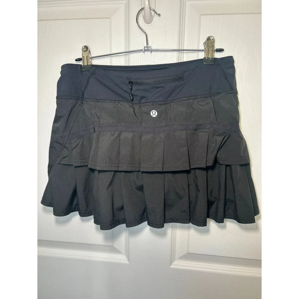 Lululemon Pace Setter Skirt 6 Black Ruffle Pleated Tennis Running Athletic Skort